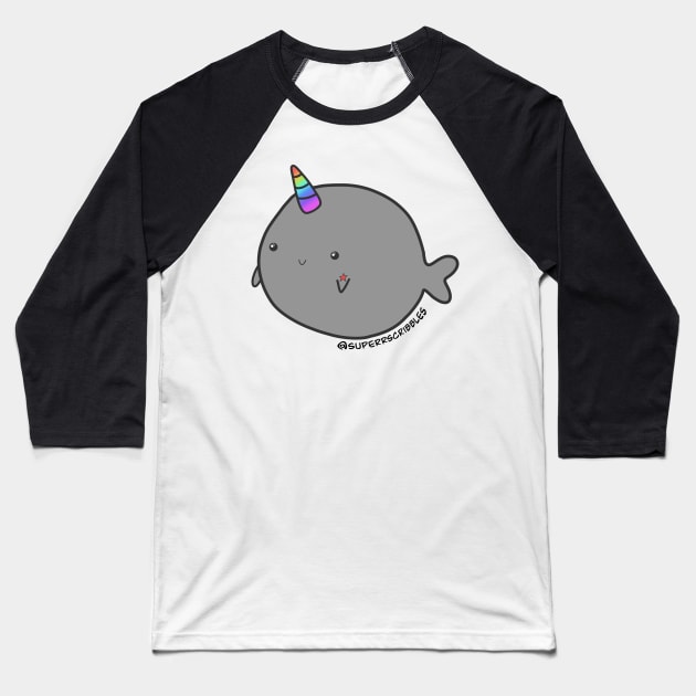 Winter Whale Baseball T-Shirt by SuperrScribbles